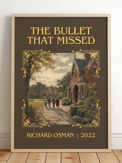 The Bullet That Missed Classic Book Art Print by Richard Osman – framed print leaning on a wooden floor