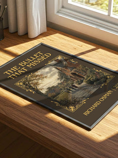 The Bullet That Missed Classic Book Art Print by Richard Osman – print on a sunlit desk