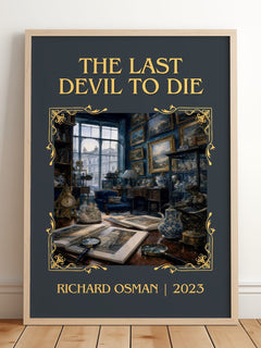 The Last Devil To Die Classic Book Art Print by Richard Osman – framed print leaning on a wooden floor