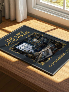 The Last Devil To Die Classic Book Art Print by Richard Osman – print on a sunlit desk