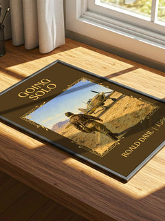 Going Solo Classic Book Art Print by Roald Dahl – print on a sunlit desk