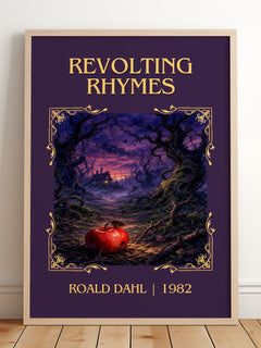 Revolting Rhymes Classic Book Art Print by Roald Dahl – framed print leaning on a wooden floor