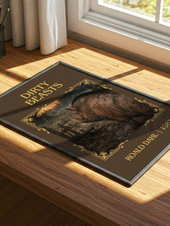 Dirty Beasts Classic Book Art Print by Roald Dahl – print on a sunlit desk