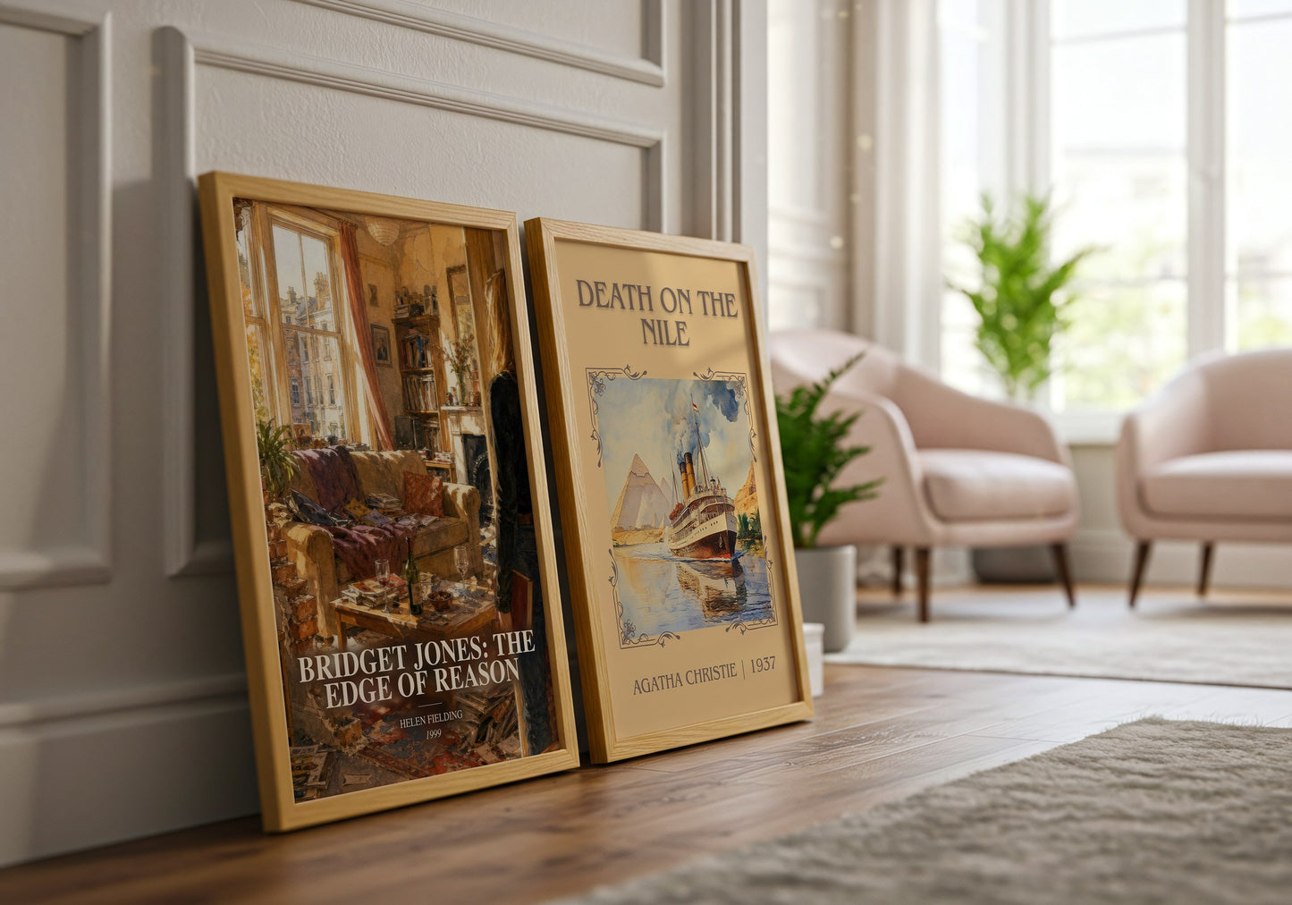 Bridget Jones: The Edge Of Reason watercolour print framed by window – literary home decor