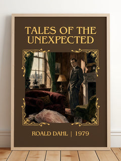 Tales Of The Unexpected Classic Book Art Print by Roald Dahl – framed print leaning on a wooden floor