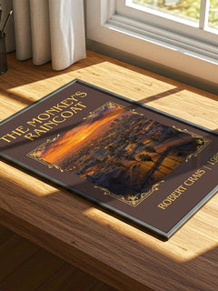 The Monkey's Raincoat Classic Book Art Print by Robert Crais – print on a sunlit desk
