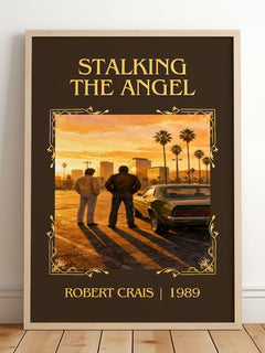 Stalking The Angel Classic Book Art Print by Robert Crais – framed print leaning on a wooden floor