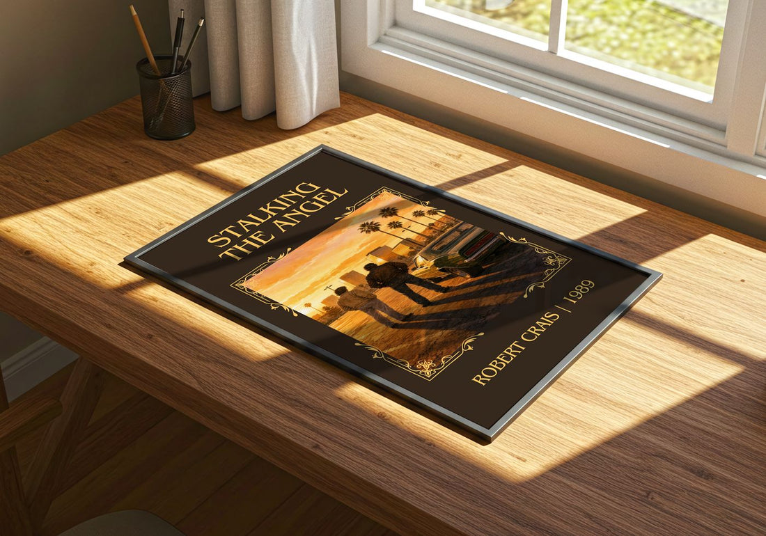 Stalking The Angel Classic Book Art Print by Robert Crais – print on a sunlit desk