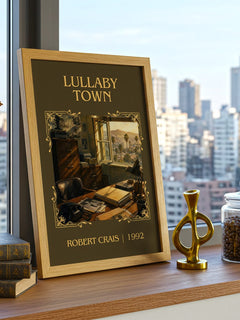 Lullaby Town Classic Book Art Print by Robert Crais – framed print on a city-view windowsill