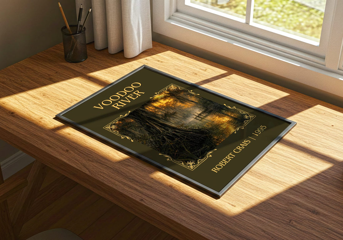 Voodoo River Classic Book Art Print by Robert Crais – print on a sunlit desk