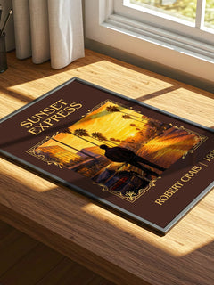 Sunset Express Classic Book Art Print by Robert Crais – print on a sunlit desk