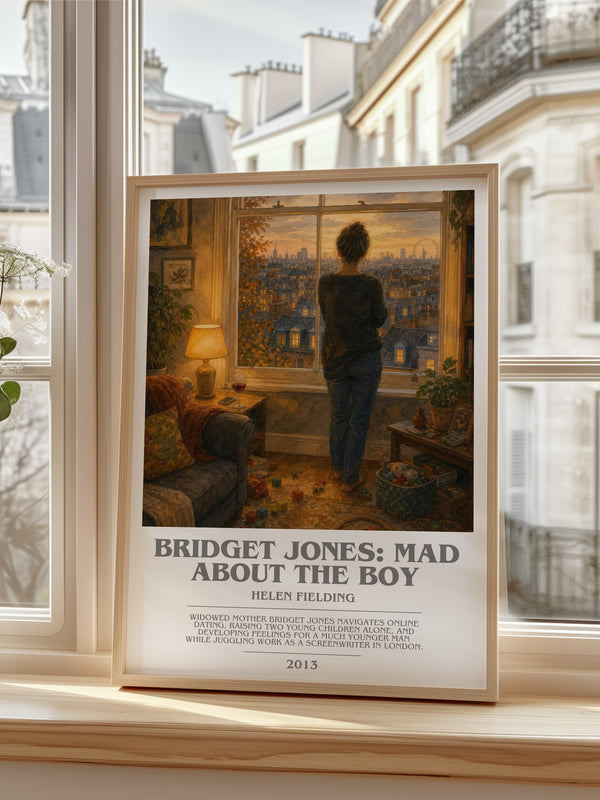 Bridget Jones: Mad About The Boy Bookish Wall Art by Helen Fielding – framed print by a bright window