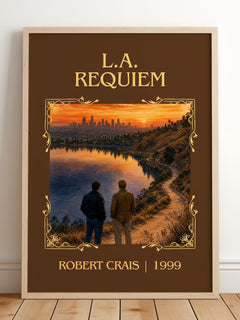 L.A. Requiem Classic Book Art Print by Robert Crais – framed print leaning on a wooden floor