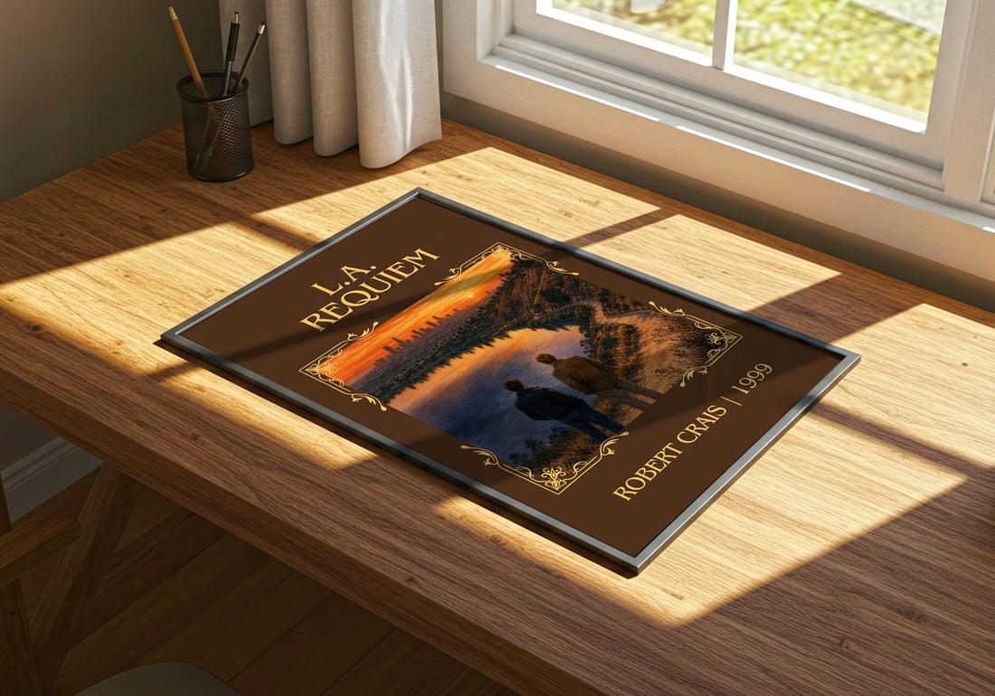 L.A. Requiem Classic Book Art Print by Robert Crais – print on a sunlit desk