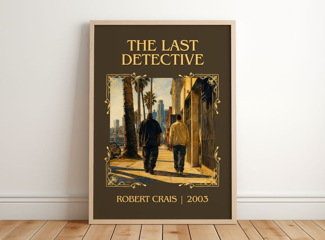 The Last Detective Classic Book Art Print by Robert Crais – framed print leaning on a wooden floor