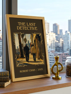 The Last Detective Classic Book Art Print by Robert Crais – framed print on a city-view windowsill