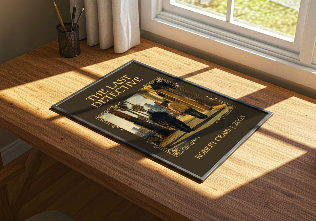 The Last Detective Classic Book Art Print by Robert Crais – print on a sunlit desk