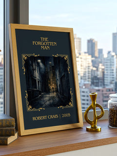 The Forgotten Man Classic Book Art Print by Robert Crais – framed print on a city-view windowsill