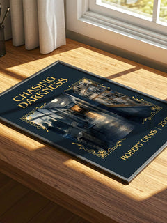 Chasing Darkness Classic Book Art Print by Robert Crais – print on a sunlit desk