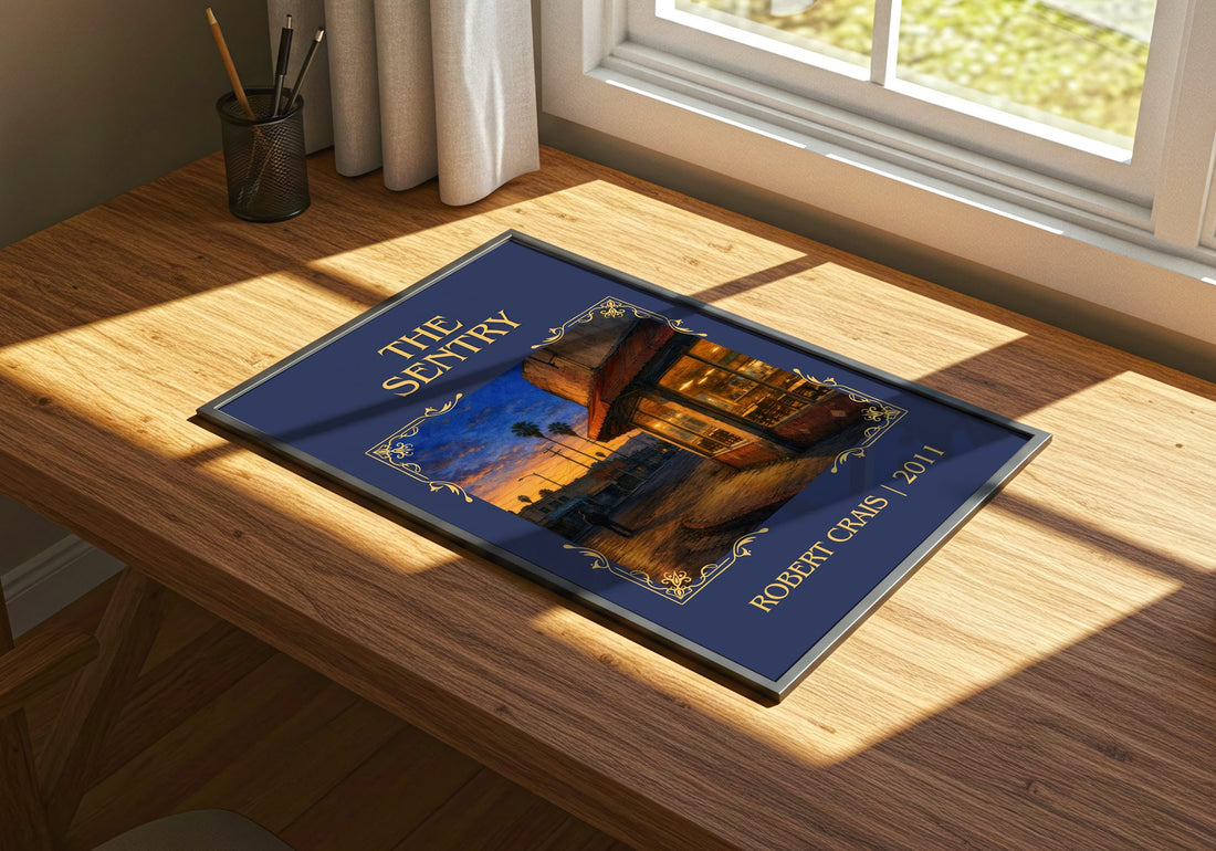 The Sentry Classic Book Art Print by Robert Crais – print on a sunlit desk
