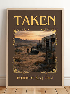 Taken Classic Book Art Print by Robert Crais – framed print leaning on a wooden floor