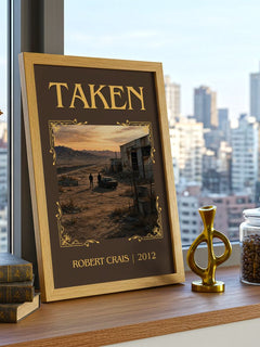 Taken Classic Book Art Print by Robert Crais – framed print on a city-view windowsill