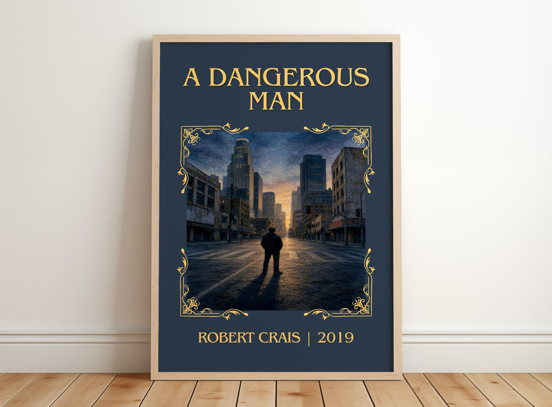 A Dangerous Man Classic Book Art Print by Robert Crais – framed print leaning on a wooden floor
