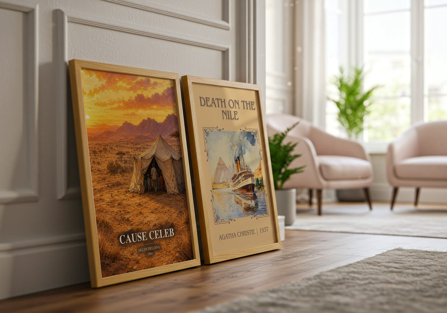 Cause Celeb watercolour print framed by window – literary home decor
