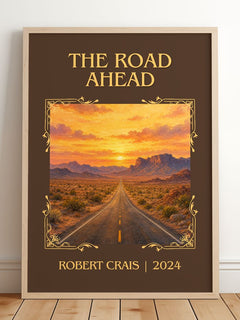 The Road Ahead Classic Book Art Print by Robert Crais – framed print leaning on a wooden floor