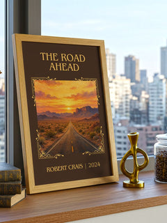 The Road Ahead Classic Book Art Print by Robert Crais – framed print on a city-view windowsill