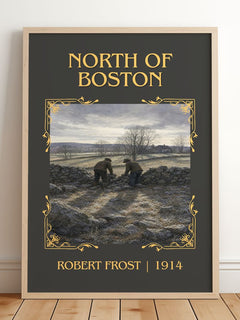 North Of Boston Classic Book Art Print by Robert Frost – framed print leaning on a wooden floor
