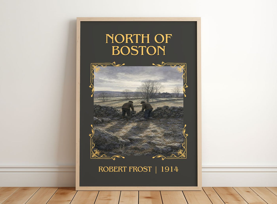 North Of Boston Classic Book Art Print by Robert Frost – framed print leaning on a wooden floor