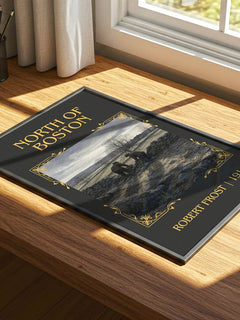 North Of Boston Classic Book Art Print by Robert Frost – print on a sunlit desk