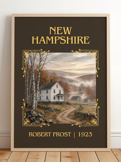 New Hampshire Classic Book Art Print by Robert Frost – framed print leaning on a wooden floor