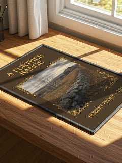 A Further Range Classic Book Art Print by Robert Frost – print on a sunlit desk