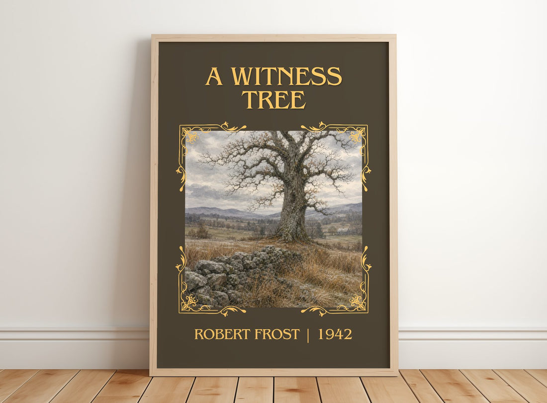 A Witness Tree Classic Book Art Print by Robert Frost – framed print leaning on a wooden floor