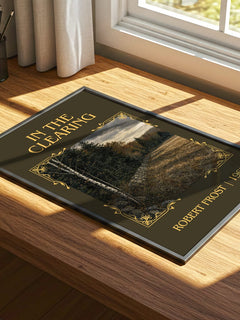 In The Clearing Classic Book Art Print by Robert Frost – print on a sunlit desk
