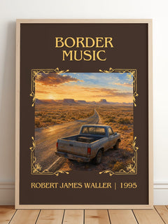 Border Music Classic Book Art Print by Robert James Waller – framed print leaning on a wooden floor