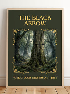 The Black Arrow Classic Book Art Print by Robert Louis Stevenson – framed print leaning on a wooden floor