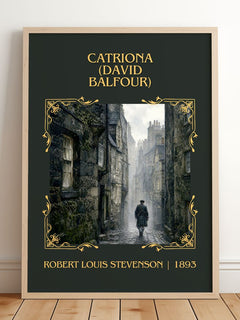 Catriona (David Balfour) Classic Book Art Print by R. Stevenson – framed print leaning on a wooden floor