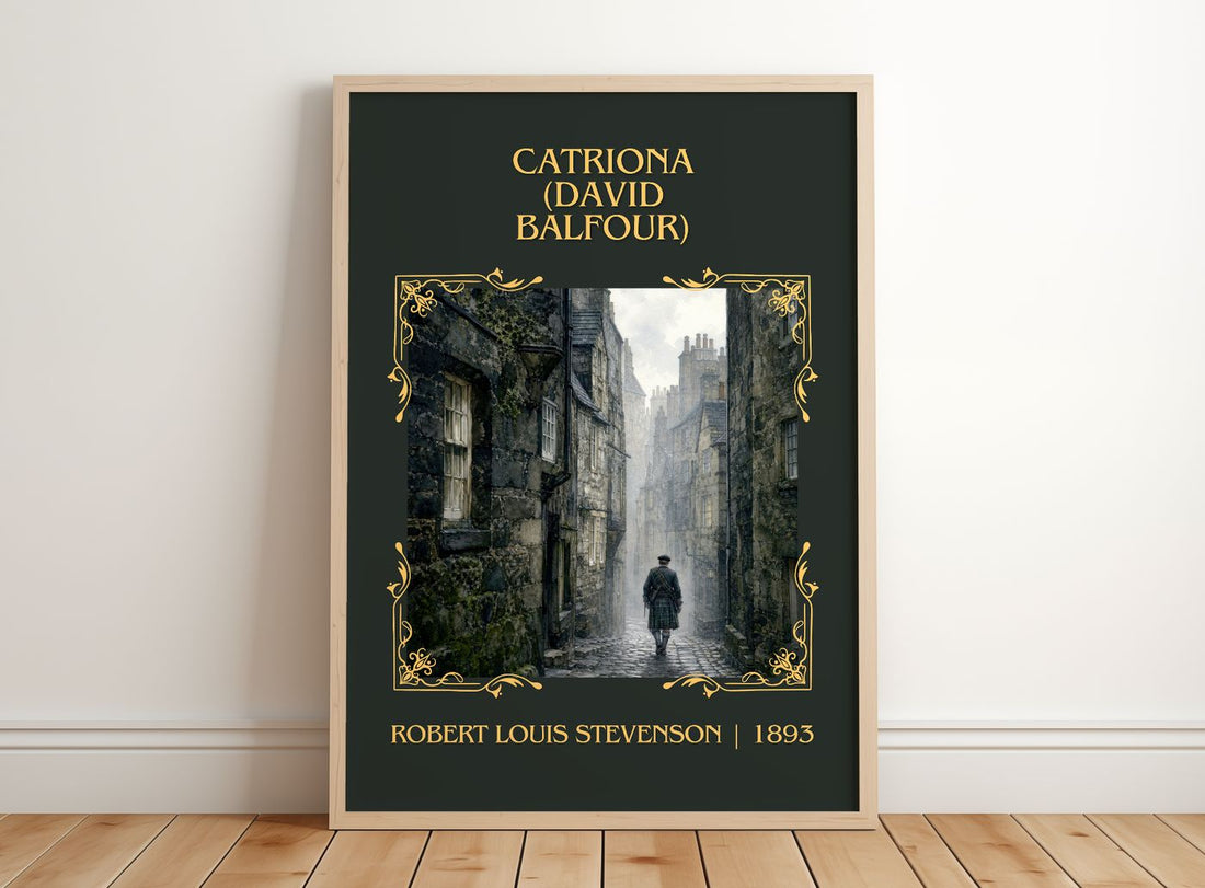 Catriona (David Balfour) Classic Book Art Print by R. Stevenson – framed print leaning on a wooden floor