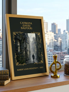 Catriona (David Balfour) Classic Book Art Print by R. Stevenson – framed print on a city-view windowsill