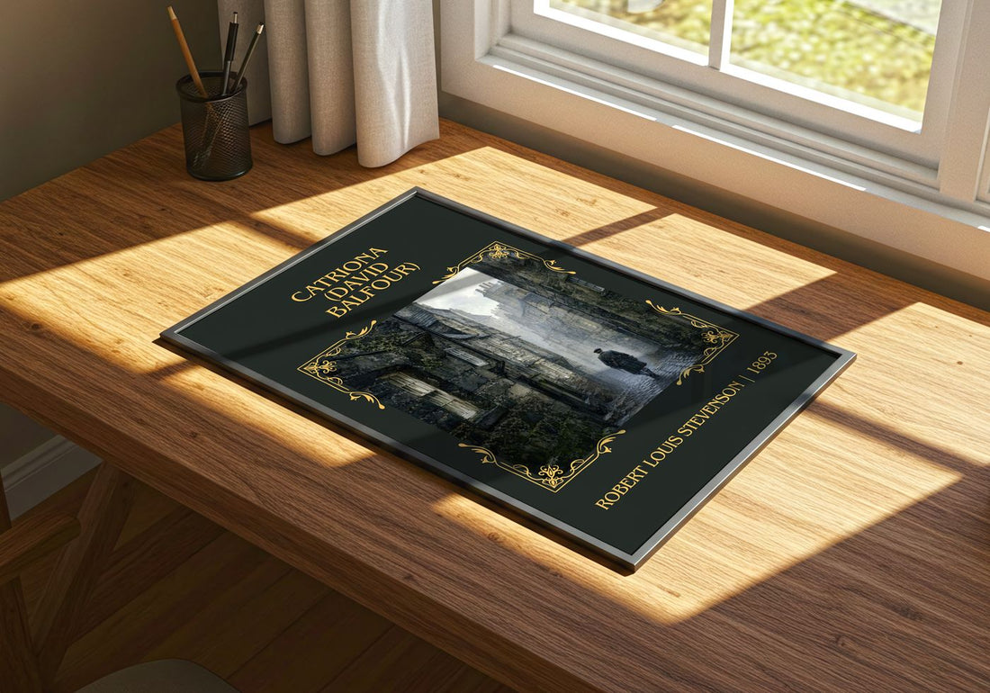 Catriona (David Balfour) Classic Book Art Print by R. Stevenson – print on a sunlit desk