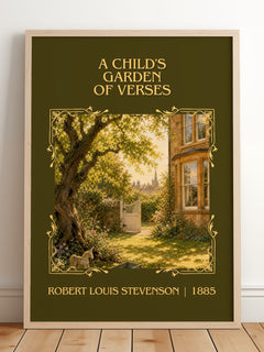 Child's Garden Of Verses Classic Book Art Print by R. Stevenson – framed print leaning on a wooden floor