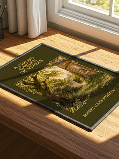 Child's Garden Of Verses Classic Book Art Print by R. Stevenson – print on a sunlit desk