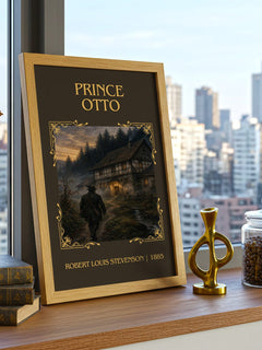 Prince Otto Classic Book Art Print by Robert Louis Stevenson – framed print on a city-view windowsill