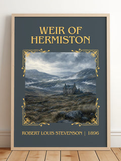 Weir Of Hermiston Classic Book Art Print by Robert Louis Stevenson – framed print leaning on a wooden floor