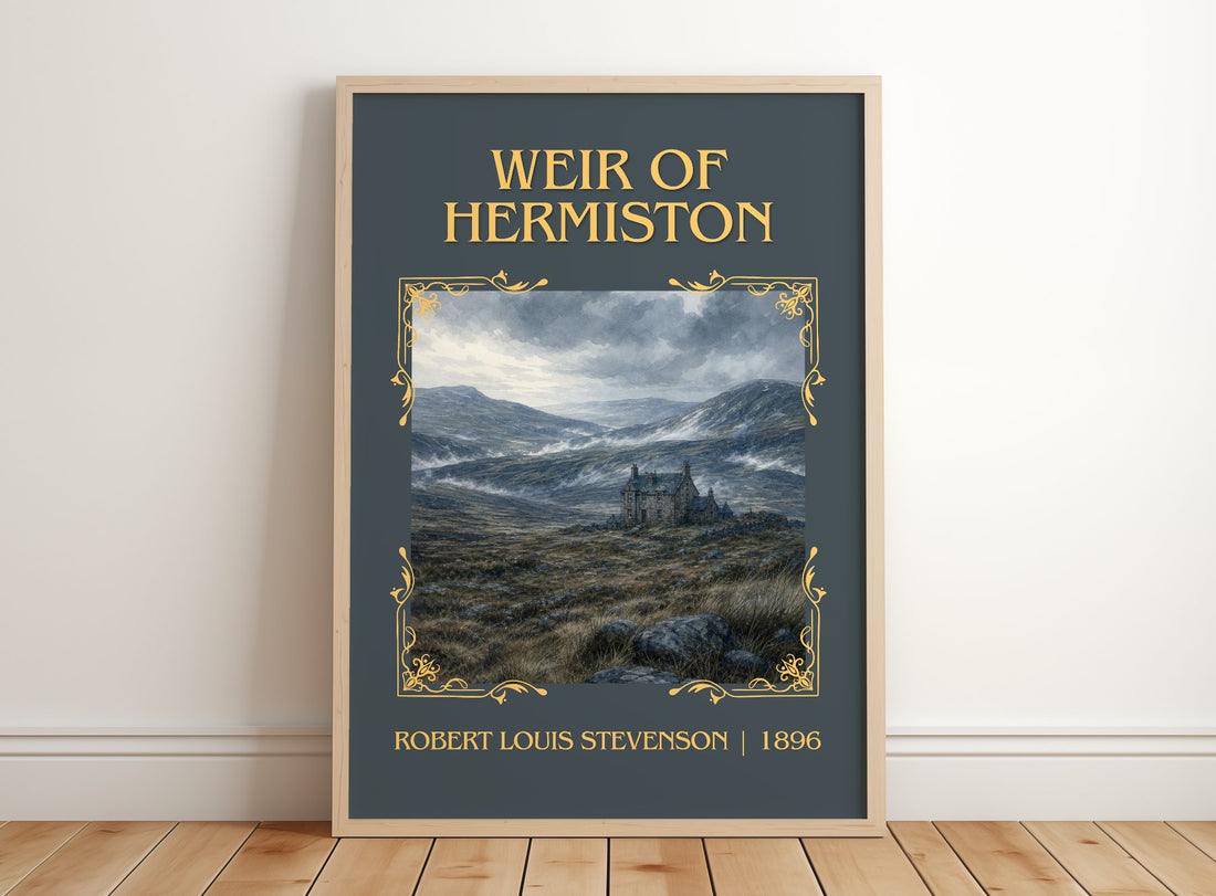 Weir Of Hermiston Classic Book Art Print by Robert Louis Stevenson – framed print leaning on a wooden floor