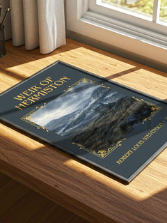Weir Of Hermiston Classic Book Art Print by Robert Louis Stevenson – print on a sunlit desk