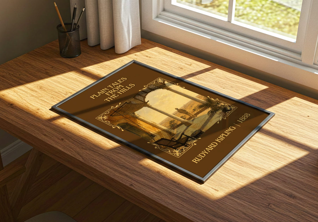 Plain Tales From The Hills Classic Book Art Print by Rudyard Kipling – print on a sunlit desk